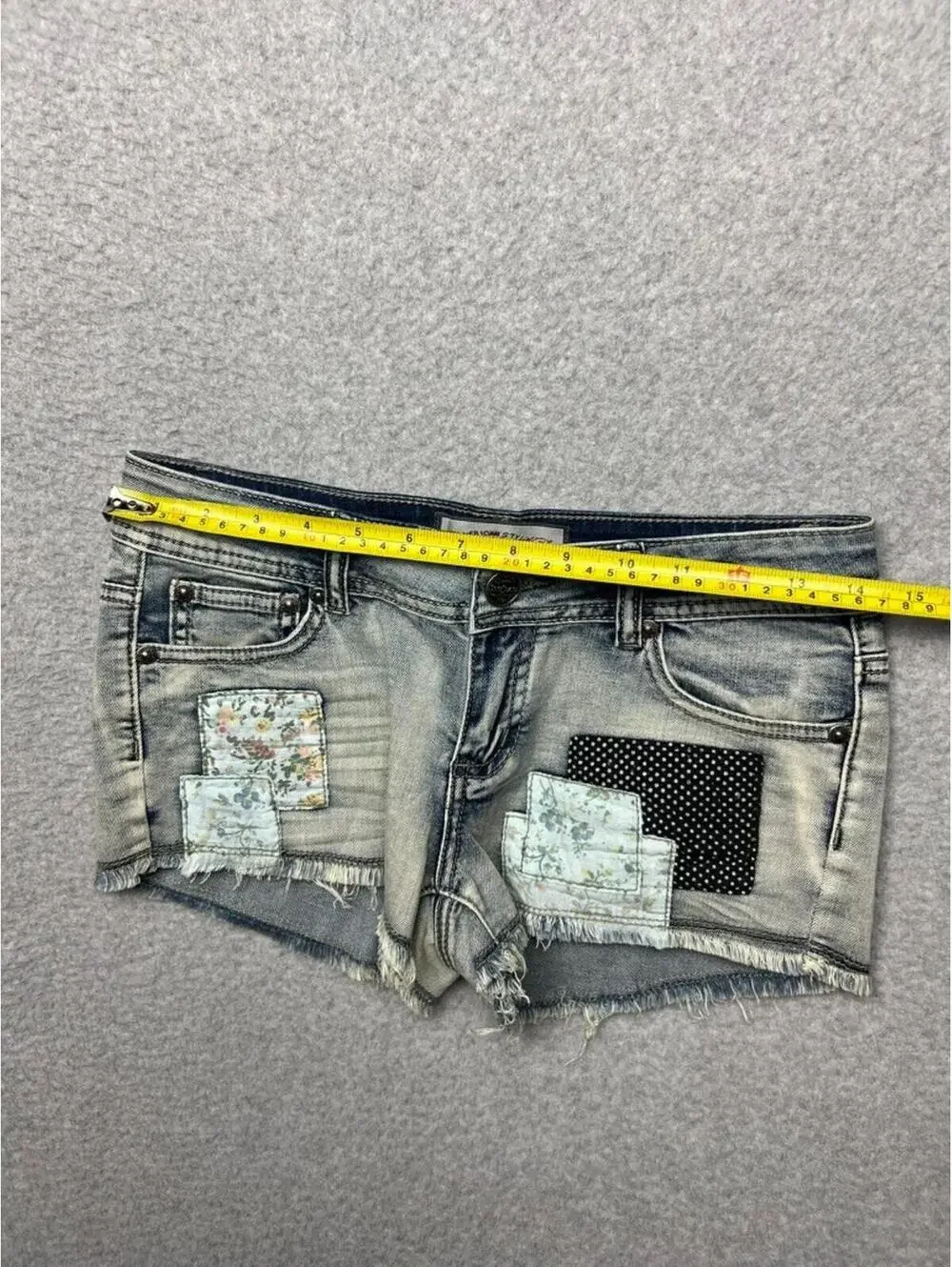 VTG Y2k 90s patchwork Micro Mini Denim Jeans Shorts S Iris Jeans Modern Vintage